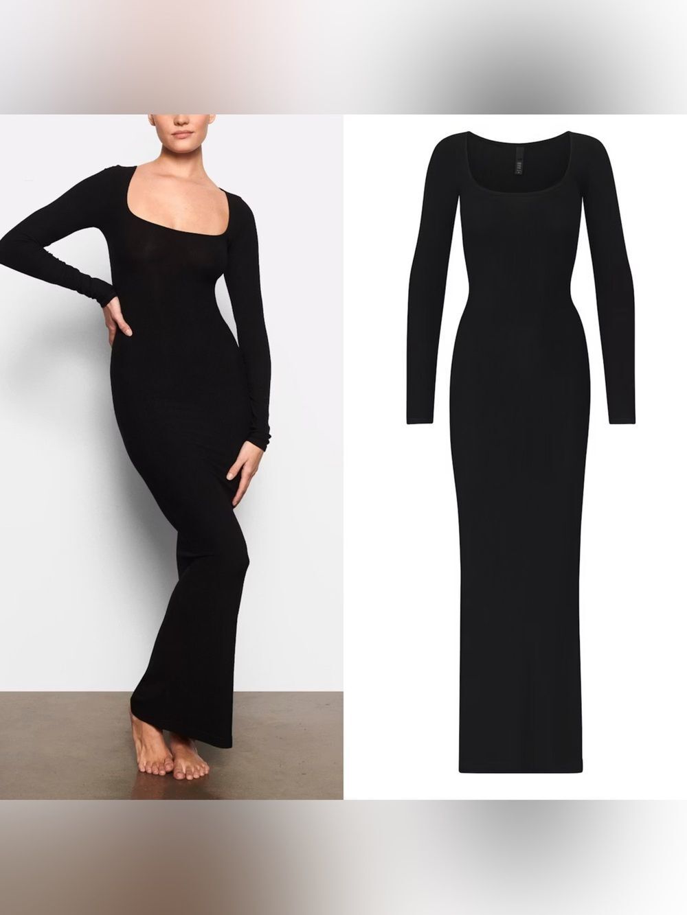 SKIMS SOFT LOUNGE LONG SLEEVE Maxi DRESS in black